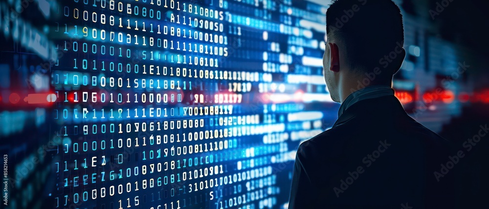 Poster advanced technology, businesses analyze stock data on computer screens, leveraging the internet for 