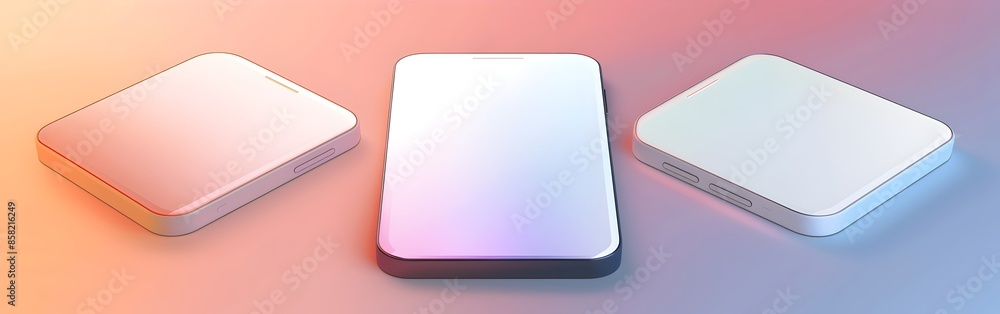 Poster 3 vector illustrations of blank smartphone screen on gradient background with round corners in isome