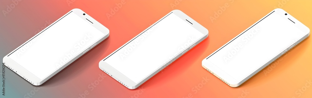Poster 3 vector illustrations of blank smartphone screen on gradient background with round corners in isome