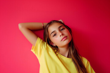 teenage girl on a red background