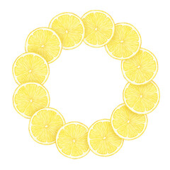 Slices of lemon fruits. Isolated hand drawn watercolor frame. Tropical citrus fruit. Template for menu, package, cosmetic, textile, cards