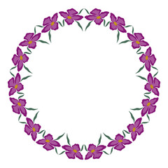 Abstract clematis flowers isolated frame design element. Pink, fuchsia flower element on white background. Floral mandala vector illustration. Fantasy round ornament for decor clothes, home, etc.