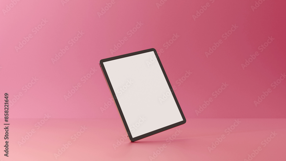 Poster realistic tablet mock up with blank screen on colored background. tablet computer 3d illustration fo