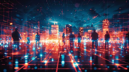 Virtual cityscape with digital data overlay