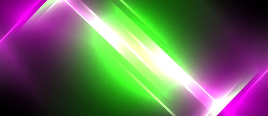 Obraz premium Neon dynamic diagonal light rays background. Techno digital geometric concept design for wallpaper, banner, presentation, background