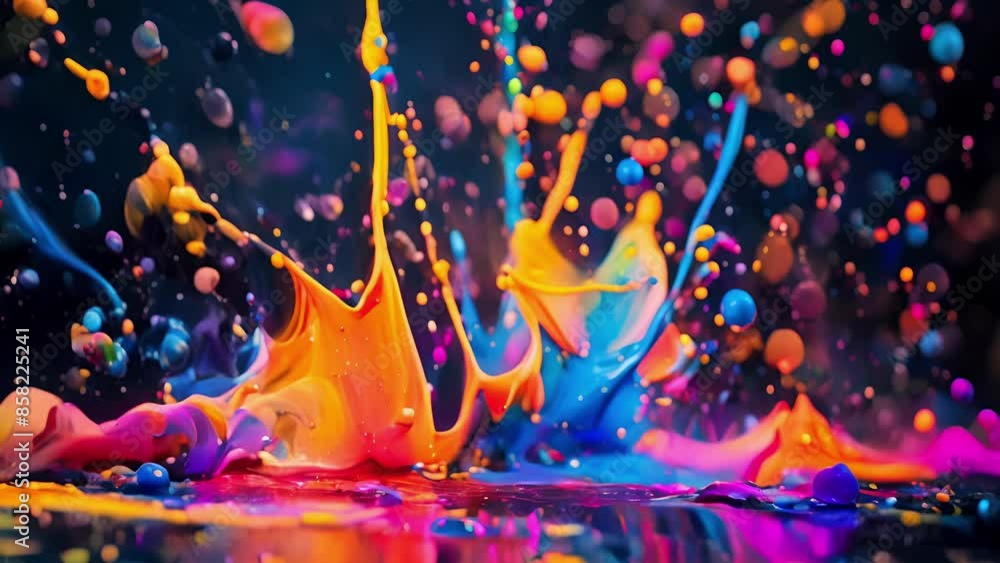 Poster the luminescent paint splatter drips and oozes in a moltenlike form giving a sense of fluidity and m