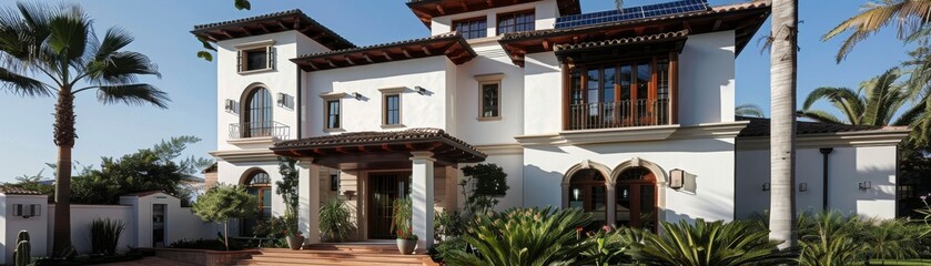 Traditional Spanish villa with integrated solar panels