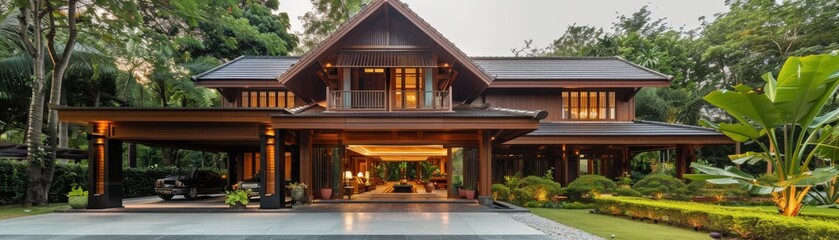 Traditional Thai house with integrated solar panels