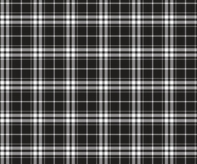 Plaid pattern, white, black, seamless for textiles, and for designing clothing, skirts, pants or decorative fabric, aprons, tablecloths. Vector illustration.