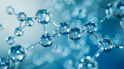 transparent molecules, blue background, close up, under a microscope