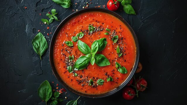 Homemade Tomato Soup With Fresh Basil and Black Pepper