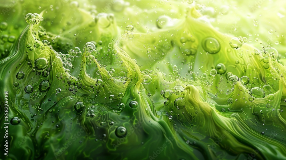 Poster an enthralling green abstract image featuring vibrant and fluid light patterns that create an ethere