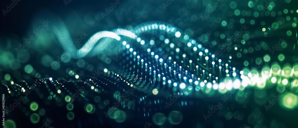 Poster blue light tunnel with futuristic patterns, capturing the essence of digital space and technological