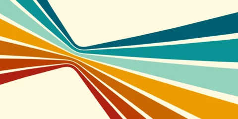 Fotobehang Vintage Poster Retrofuturism poster design in trendy retro line style. Modern art poster retro vintage style 70s stripes background template lines shapes vector design  © Tetiana Komarytska