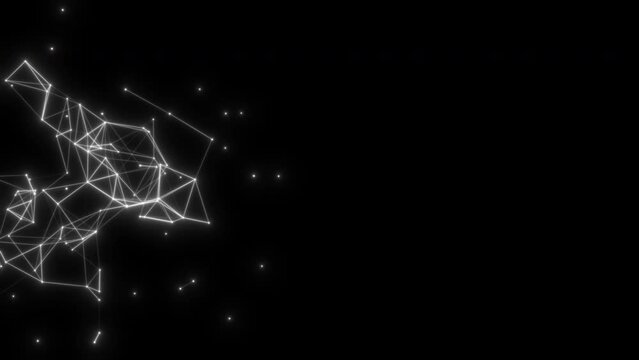 A bizarre moving plexuses of dots and lines in a part of the frame on a black background. Free space in the frame. Looped seamless animation.