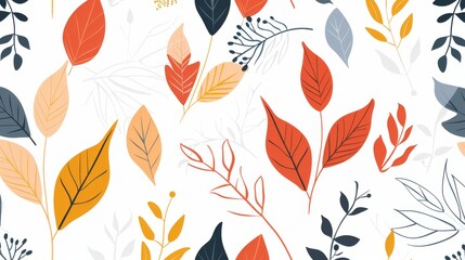 Hand drawn leaves seamless pattern. Abstract trendy floral background. Repeating texture.