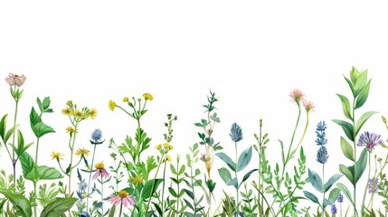 An illustrated banner with vintage medicinal plants, flowers, and herbs for perfumery.