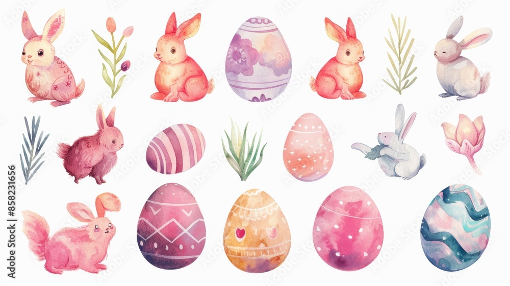 Poster animated easter collection with transparent backgrounds. made with stock ai technology.