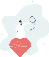 Health care or cardiology .Heart as symbolic patient healthcare support and disease prevention.flat llustration