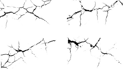 Surface fissures and cracks grunge from earthquake top view in ground. Collection of crack vectors. Collection of wall cracks.