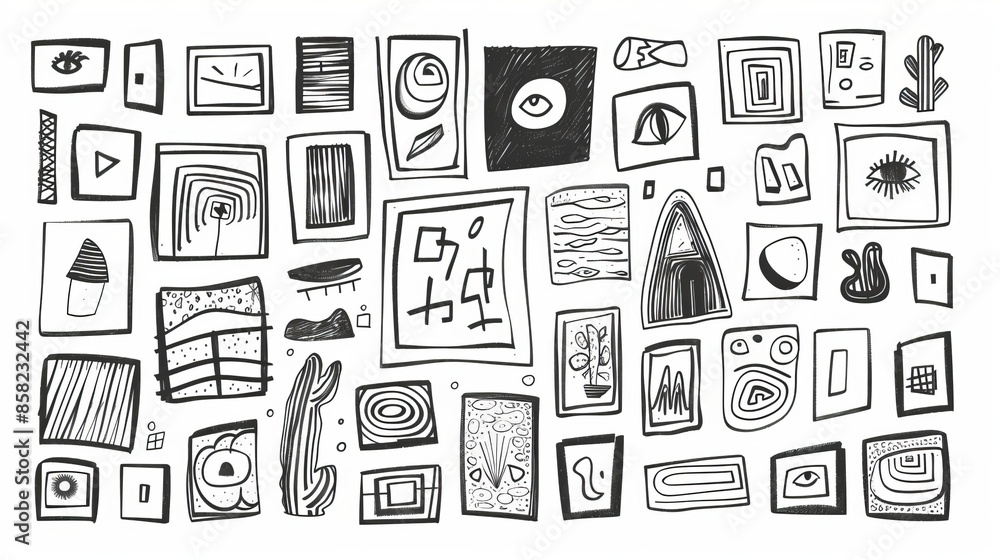 Poster a collection of various doodle frames. different shapes. minimalistic design. outline drawing. hand 