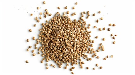 A heap of hemp seeds isolated on a white background