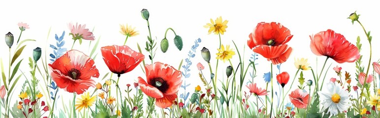 Fototapeta premium Hand drawn watercolor frame of wild flowers