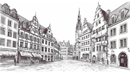 Building view with landmark of Ingolstadt, Germany. This is a hand drawn sketch illustration.