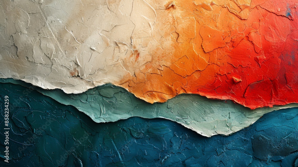 Poster a vibrant abstract artwork featuring intricate textures and dynamic colors in blue, red, and beige, 