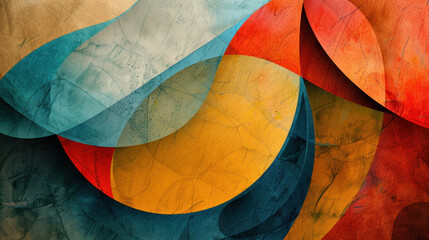 Fototapeta premium Colorful abstract shapes layered over a paper texture