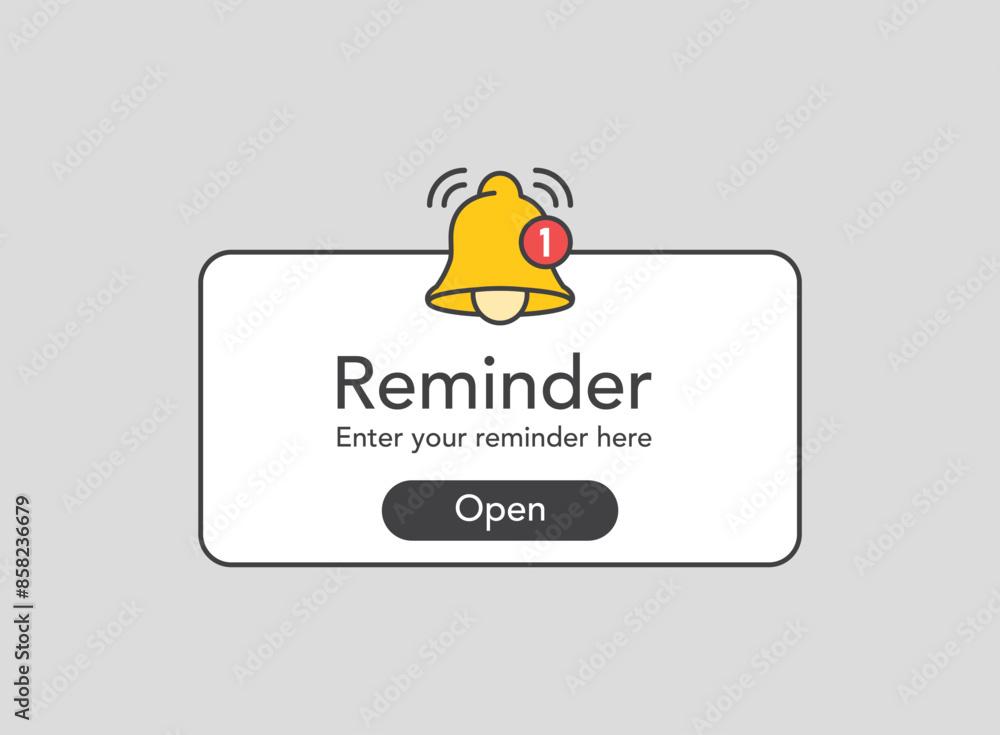 Aufkleber reminder notifications page with alert bell icon in flat style. event notice message vector illustra