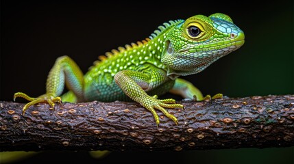 Fototapeta premium green lizard on a branch HD 8K wallpaper Stock Photographic Image 