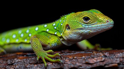 Naklejka premium green lizard on a branch HD 8K wallpaper Stock Photographic Image 