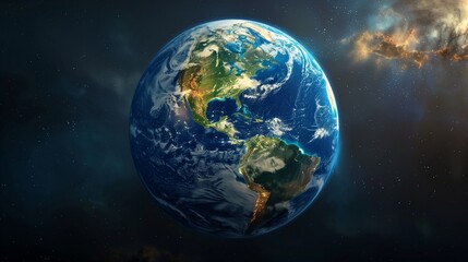 Fototapeta premium Stunning view of Earth from space, showcasing the planets natural beauty amidst the vast cosmos.