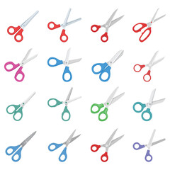 Scissor icon set in flat style. Cutting hair equipment vector illustration on isolated background. Hairdressing sign business concept.