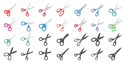 Scissor icon set in flat style. Cutting hair equipment vector illustration on isolated background. Hairdressing sign business concept.