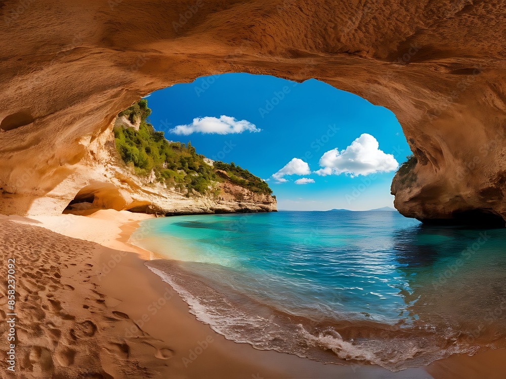 Canvas Prints paradise beach on the Aegean coast of Greece Cave in the sea