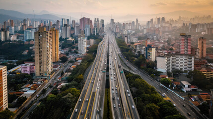 Fototapeta premium Elevated highway running through a dense urban area