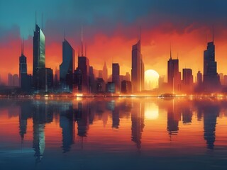 Obraz premium city skyline at sunset
