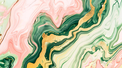 Abstract art colorful green, pink and gold marble background for posters, covers and other printed materials
