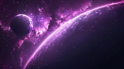 Fototapeta premium Purple Nebula with a Planet and Stars