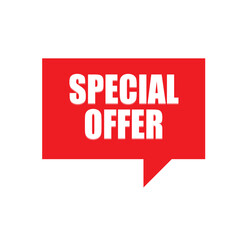 Announcing a special offer message in a red speech bubble, highlighting a great sale and appealing discount for a limited time in white font on a clean background.