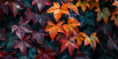 Vibrant Autumn Leaves in Forest, Colorful Fall Foliage, Nature Background