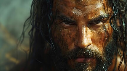 Powerful portrayal of a biblical hero's unwavering strength and resolve. illustration images