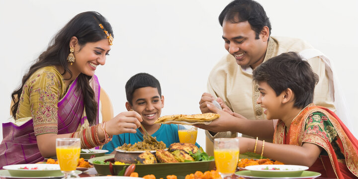 Happy Family Enjoying Traditional Meal Together at Home Celebration