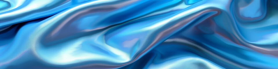 Smooth Iridescent Blue Silk Fabric Background with Soft Waves and Reflective Texture