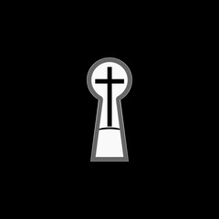  Cross and key icon illustration flat style simple  isolated on black background