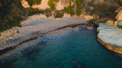 Aerial view of cliffs and rocks in Greece on the island of Crete: photo from a drone
