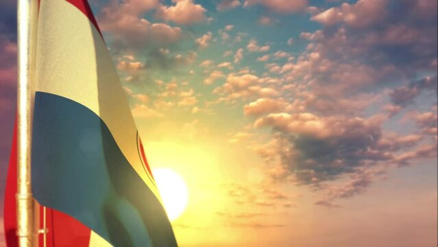 Paraguay waving flag on nice sundown bg