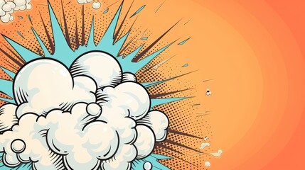 Comic book style explosion with blank space, superhero theme, vibrant orange and blue bursts, dynamic and energetic pop art, birthday card